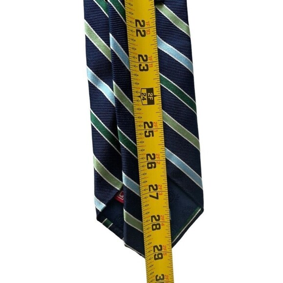 CHAPS Ralph Lauren Silk Repp Tie Navy Blue Green Stripe Classic Career 3 3/8" - Picture 7 of 7